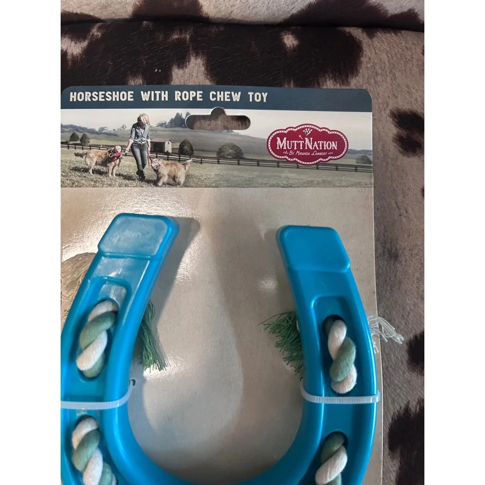 MuttNation Horseshoe Rope Chew Toy Dog One Size Blue Western Miranda Lambert New